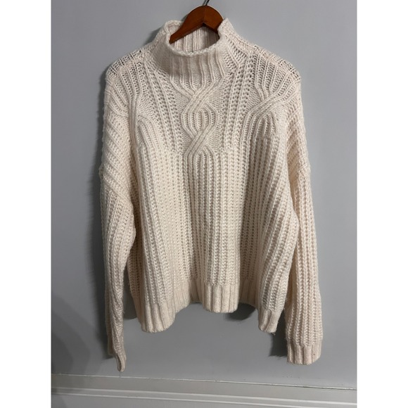 aerie Sweaters - Aerie Cream Chunky Cable Knit Mock Neck Wool Blend Sweater Ivory Medium